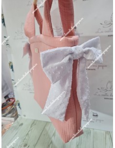 Bolso Pocket Cremallera Bambula Rosa Lazos Plumeti Blanco 2