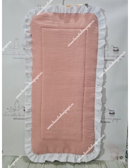 Colchoneta Capazo Universal Bambula Rosa Volante Plumeti