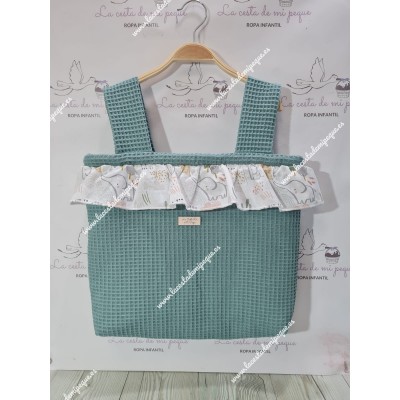 Bolso Pocket Cremallera Waffle Verde Jade Volante Elefantes