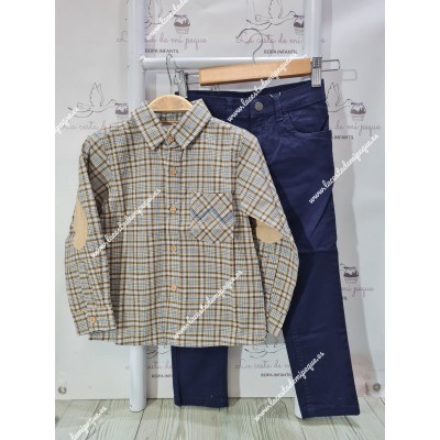 Conjunto Pantalón Marino y Camisa Cuadros Chocolate