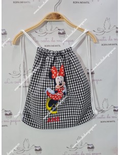 Mochila Tipo Talega Vichy Negro Cuadros-P Minnie