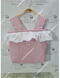 Bolso Pocket Cremallera Vichy Maquillaje Cuadros-P Volante Bambula Blanca