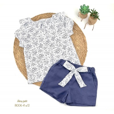 Conjunto Short Lino y Blusa Flores Alma