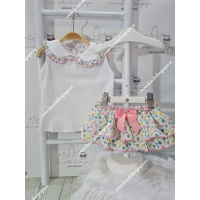 Conjunto Faldita Floral Cuello Baberola