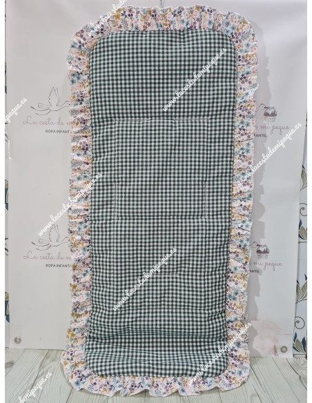 Funda Universal Vichy Verde Botella Cuadros-P Volante Flores Otoñales en tonos rosa