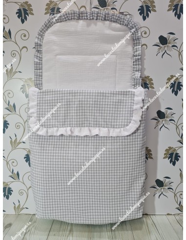 Saco Capazo Desmontable Vichy Gris Cuadros-P combinado con Bambula