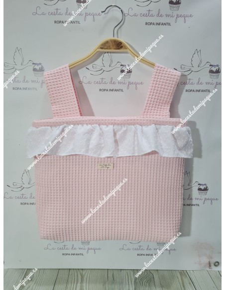 Bolso Pocket Cremallera Waffle Rosa Volante Plumeti blanco