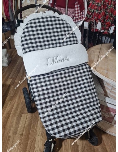 Pack Bolso y Saco Universal Vichy Negro Cuadros-M Combi Bambula Blanca