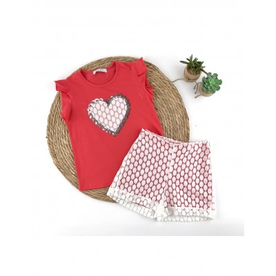 Conjunto Short Blonda Corazón Coral Alma