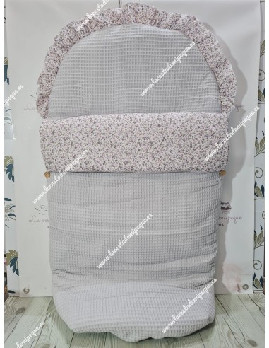 Saco Universal Waffle Gris Combi Flores Morado y Gris