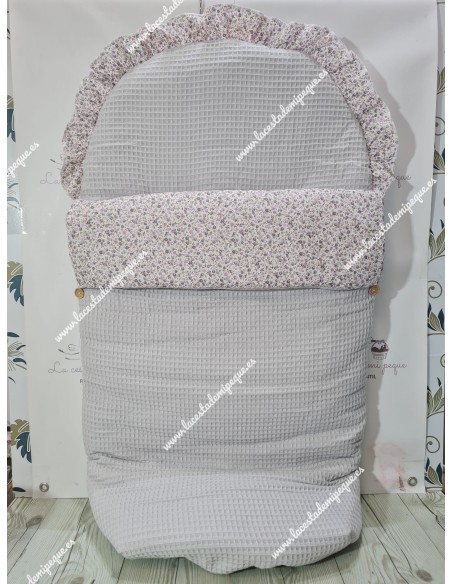 Saco Universal Waffle Gris Combi Flores Morado y Gris