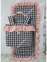 Bolso pocket volante cremallera y Funda Universal volante entero en tejido Vichy Negro cuadro mediano y bambula rosa