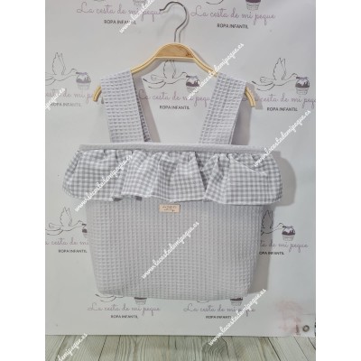 Bolso Pocket Cremallera Waffle Gris Volante Vichy Gris...
