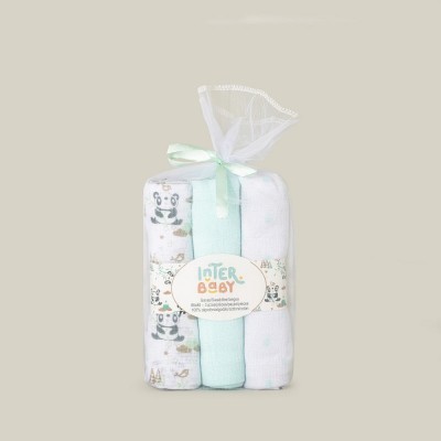 Gasa Bebe Verde Panda (pack de 3 unidades)