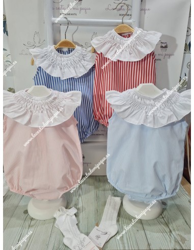 Pelele Rayas Rosa Cuello París