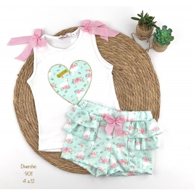 Conjunto Short Verde Agua Flores Diverchic