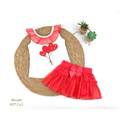 Conjunto Falda Plumeti Coral Corazones Alma