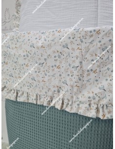 Saco Capazo Desmontable Waffle Verde Jade, Bambula Blanca y Flores Camel 2