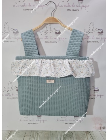 Pack Bolso, Cubrecapazo y Saco Desmontable Waffle Verde Jade Combi Flores Camel