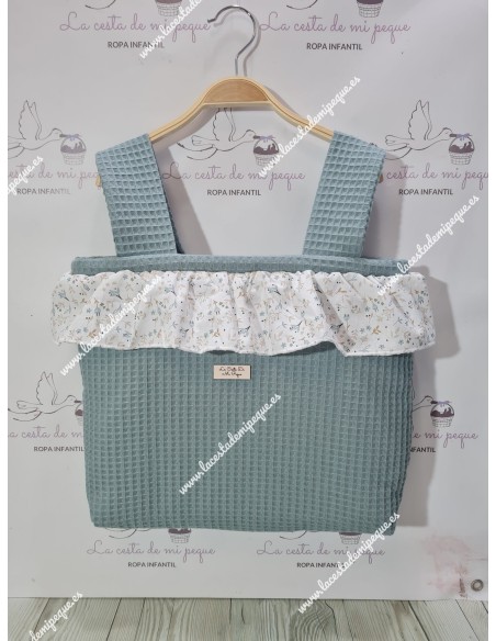 Pack Bolso, Cubrecapazo y Saco Desmontable Waffle Verde Jade Combi Flores Camel