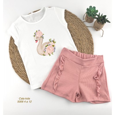 Conjunto Short Cisne Rosa Nude Cala