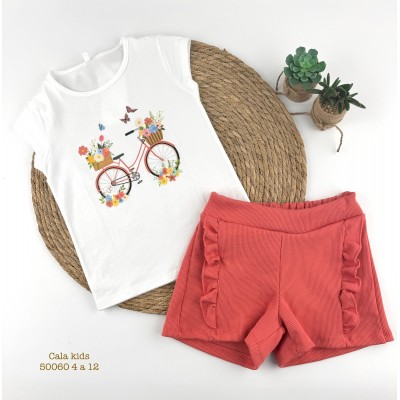 Conjunto Short Bicicleta Flores Coral Cala