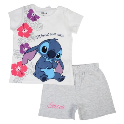 Conjunto Bermuda Stitch Blanco-Gris