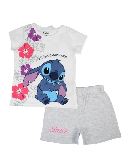 Conjunto Bermuda Stitch Blanco-Gris