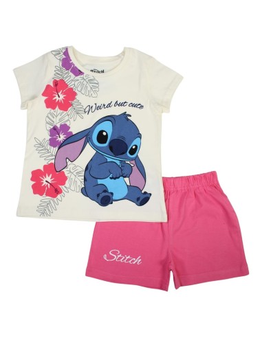 Conjunto Bermuda Stitch Beige-Fucsia