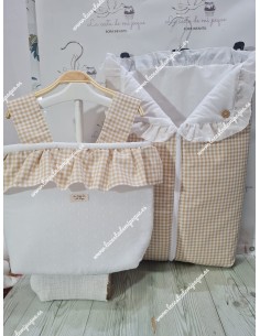 Bolso Pocket Cremallera Plumeti Blanco Volantito Y asas vichy beige cuadros-p 2