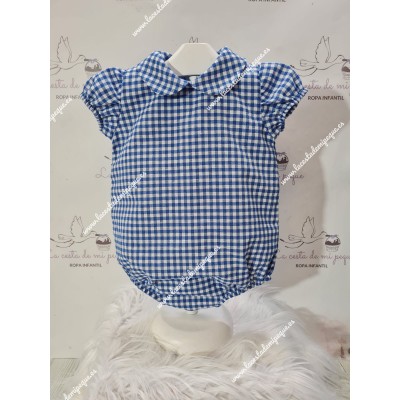 Pelele Vichy Azul Añil Cuadros-P M/C Cuello Bebé