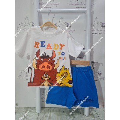 Conjunto Bermuda El Rey León Blanco-Azul