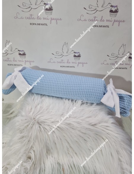Cojín antivuelco o caramelo Waffle Azul Lazo Bambula