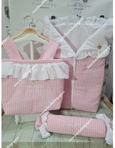 Saco Universal Capazo Vichy Rosa Cuadros Pequeño y volante Bambula blanca 2