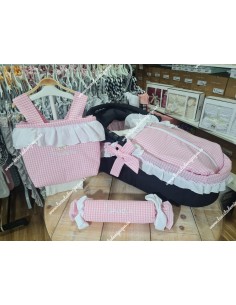 Pack Bolso, Cubrecapazo, Colchoneta, Cojín y Saco Vichy Rosa Cuadros-P Combi Bambula Blanca