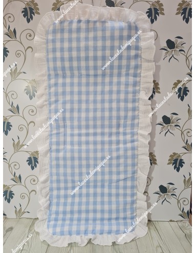 Funda Universal Vichy Celeste cuadro mediano combi bambula blanca con Volante alrededor