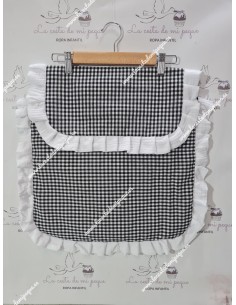 Pack Bolso, Colchoneta, Cubrecapazo y Colcha Vichy Negro Cuadros-P Combi Bambula Blanca 2