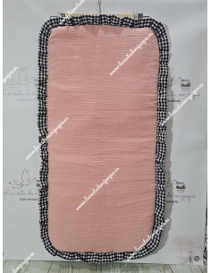 Colchoneta Capazo Universal Bambula Rosa Empolvado Volante Vichy negro cuadro pequeño
