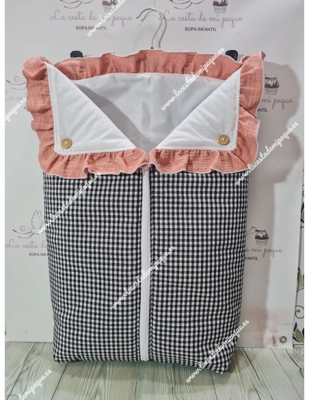 Saco Universal Capazo Vichy Negro cuadro Pequeño Volante bambula