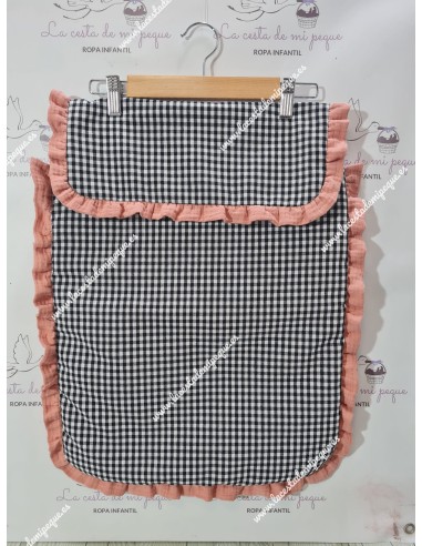 Pack Bolso, Colchoneta, Cojín Antivuelco, Cubrecapazo y Colcha Vichy Negro Cuadros-P Combi Bambula Rosa Emp