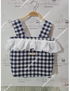 Bolso Pocket cremallera Vichy Marino cuadro Mediano Volante plumeti blanco