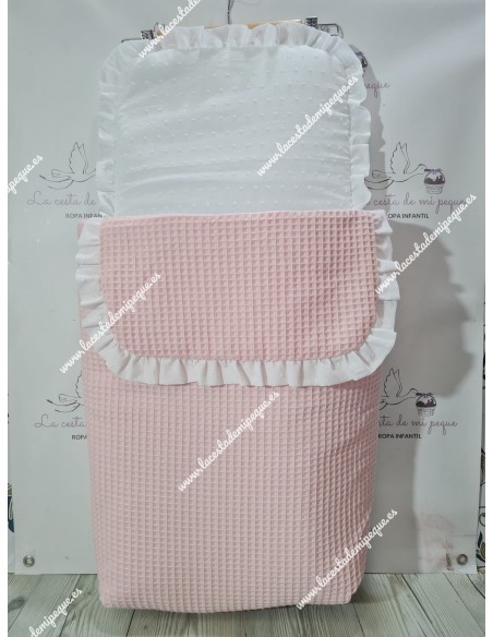 Pack Bolso, Cubrecapazo y Saco Desmontable Waffle Rosa Combi Plumeti Blanco