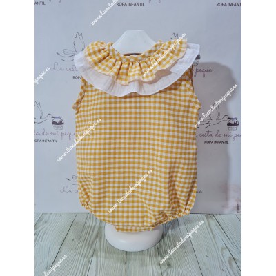Pelele Vichy Amarillo Cuadros-P Sisa Doble Cuello Bambula