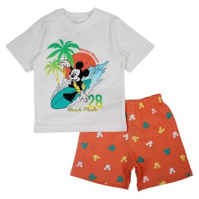 Conjunto Bermuda Mickey Blanco-Naranja