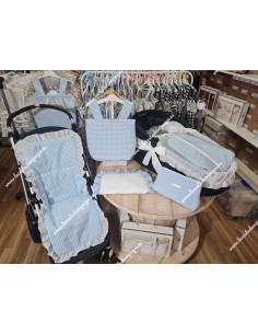 Saco Universal Capazo Vichy Celeste Cuadros-P Volante Plumeti Blanco e interior tejido algodón 2