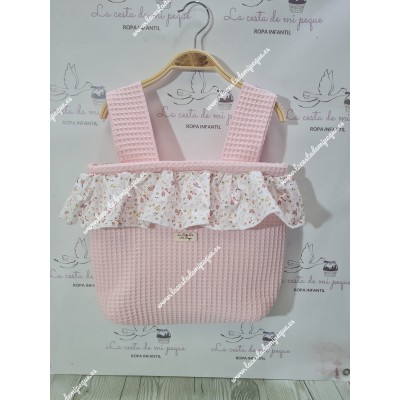 Bolso Pocket Cremallera Waffle Rosa Volante Flores Y...