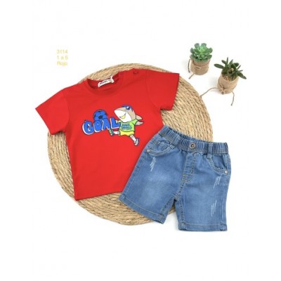 Conjunto Bermuda Jeans Tiburón Rojo