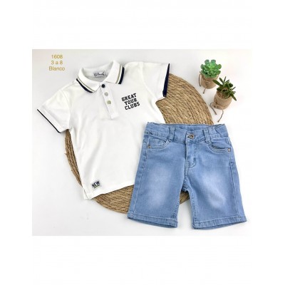 Conjunto Polo Blanco y Bermuda Jeans