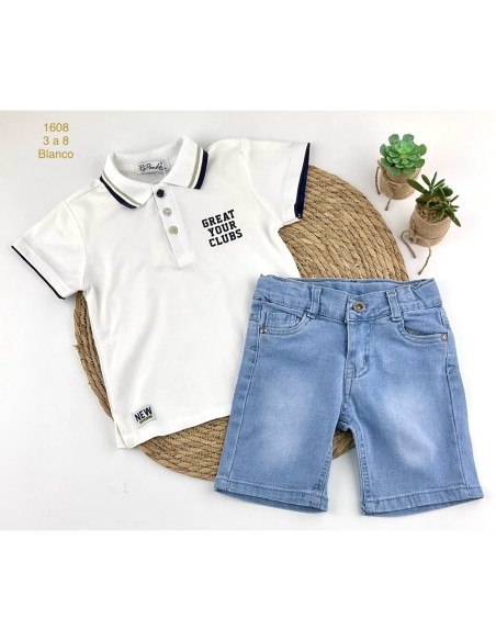 Conjunto Polo Blanco y Bermuda Jeans