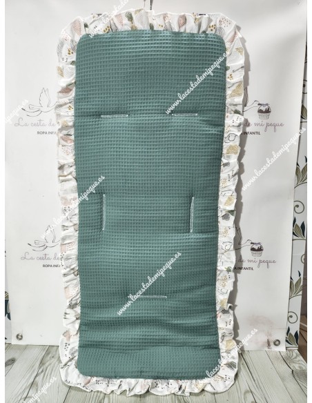 Funda Universal Waffle Verde Jade con Volante a todo alrededor en tejido de elefantes gris